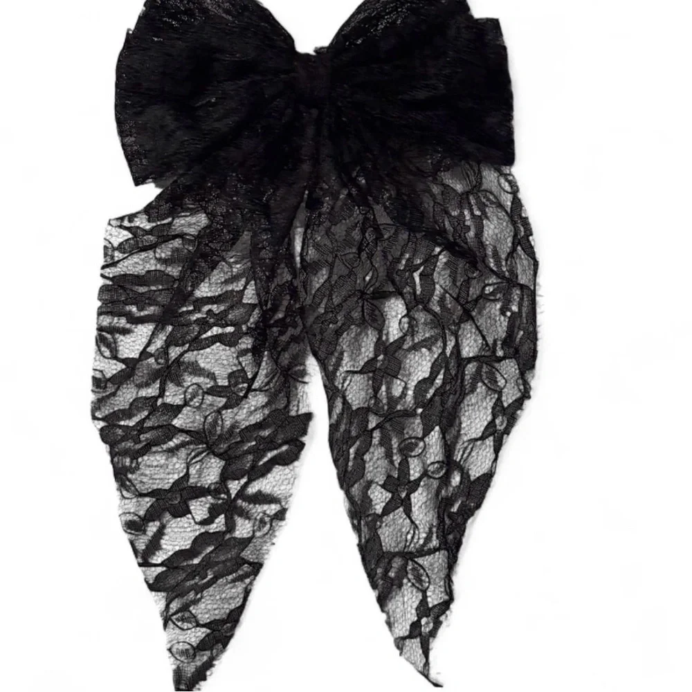 Lace Bow Hair Clip Set Pink Black Cream Romantic Ribbon Clips